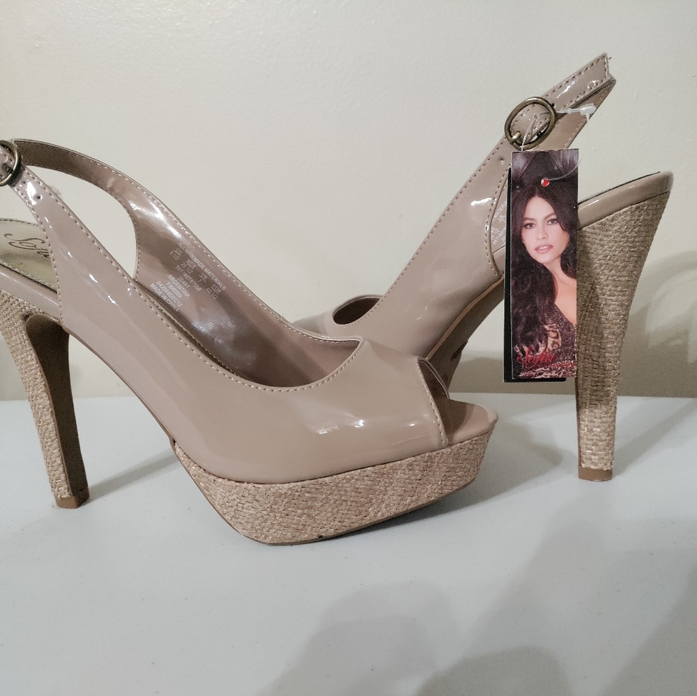 Beige high heels shoes